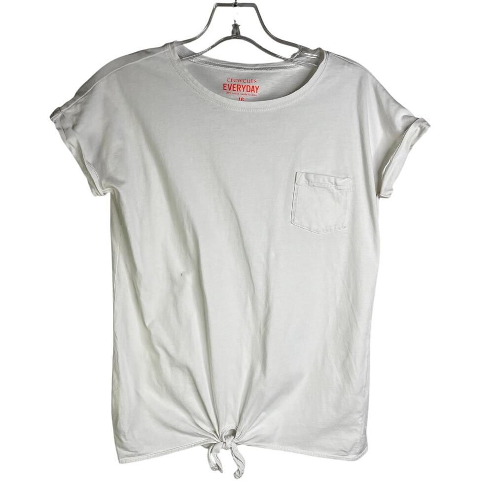 Crewcuts Everyday Short Sleeve Shirt Girls 16 White Cotton Front Tie Pocket Tee‎
